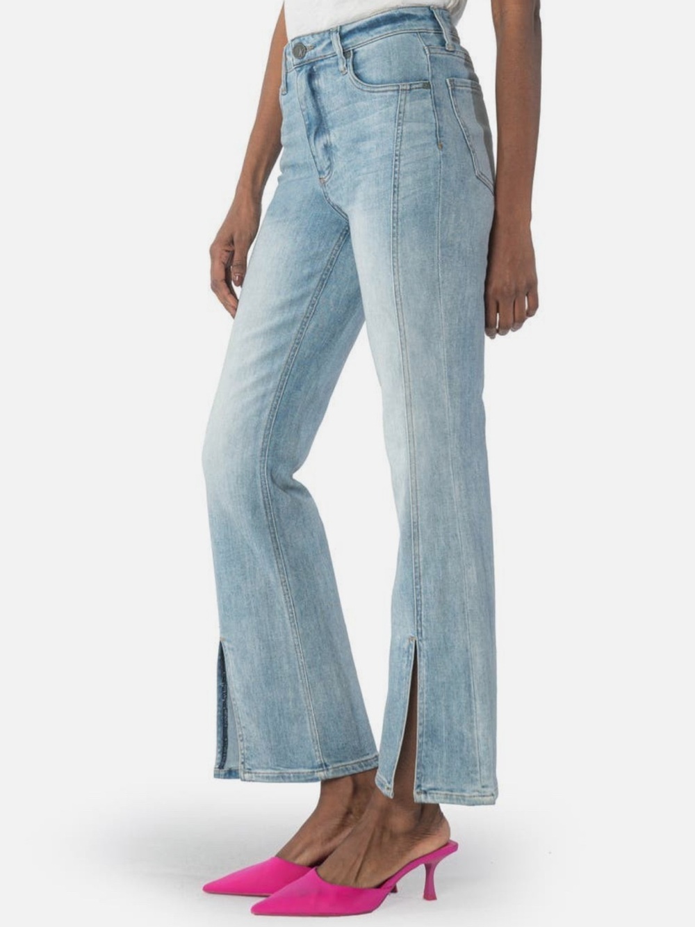 Kut from the Kloth Light Blue Wash High Rise Flare Jeans Kelsey Split Hem Sz 12 - Picture 2 of 13